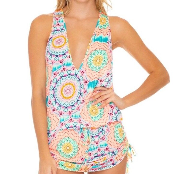 Luli Fama Cover Up Womens Medium Sexy Back Mini Dress Tunic Tank Plunge - Picture 1 of 9